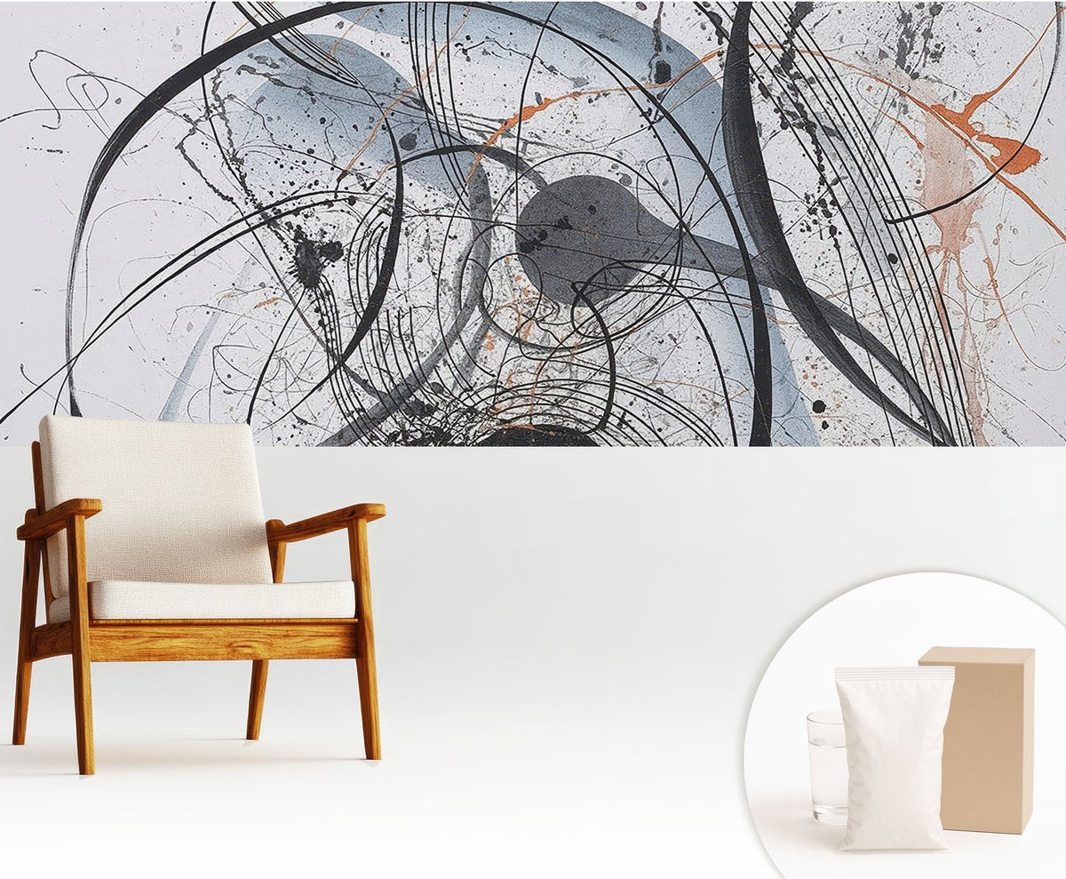 Wallfluent Fotobehang - Wit Vliesbehang - 250x104 cm - Expressieve Abstractie Muurschildering - Gang behang Abstractie - Fotobehang Vlies - Slaapkamer behang