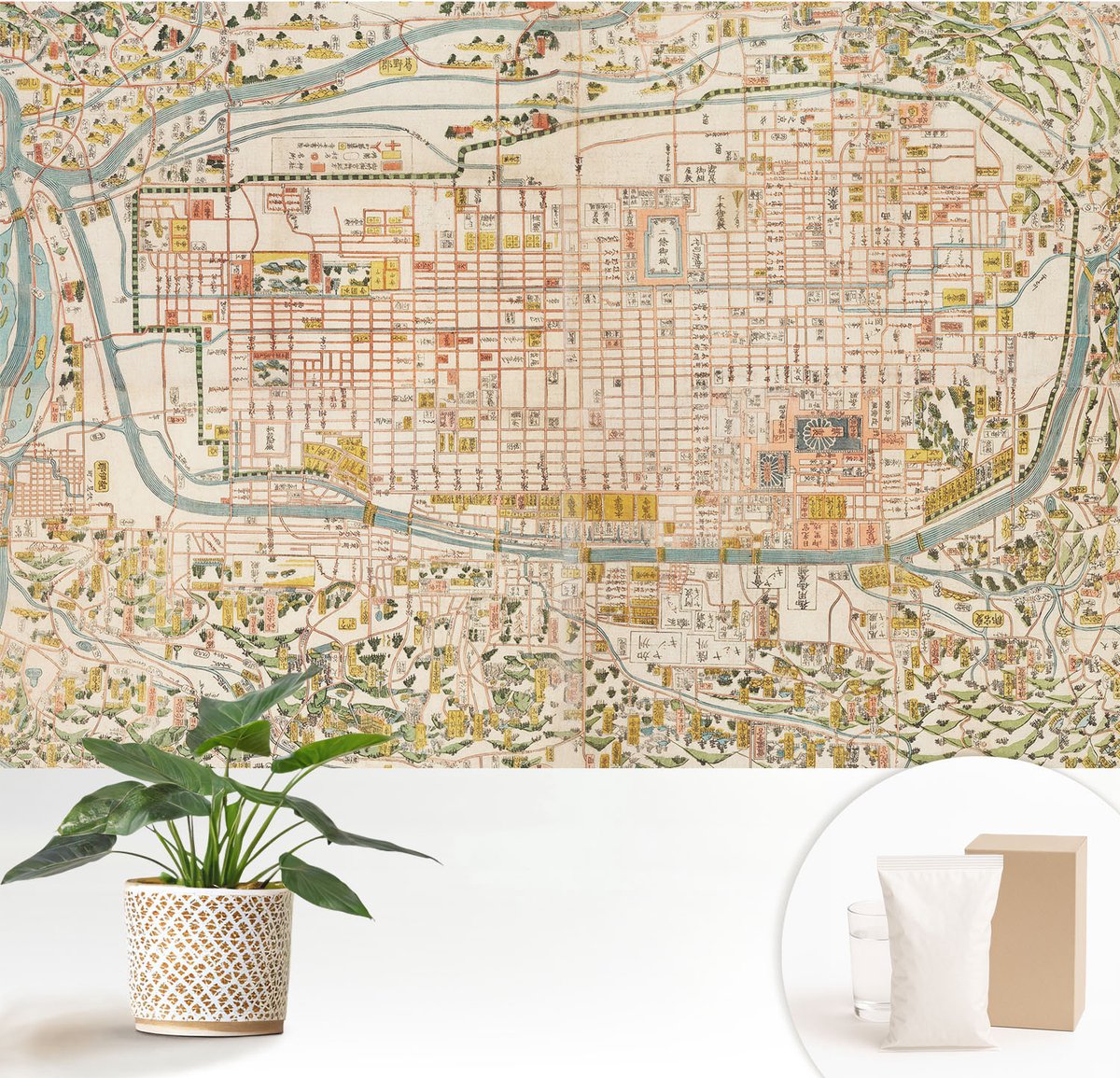 Wallfluent Fotobehang - Beige Vliesbehang - 152x104 cm - Antieke Kaart Fotobehang Vlies - Woonkamer behang Kaarten - Muurschildering - Woonkamer behang