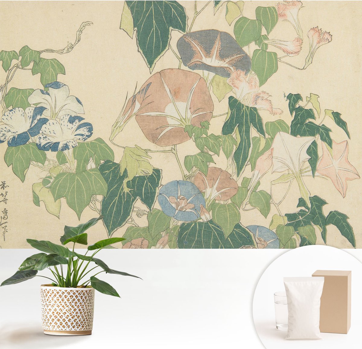 Wallfluent Fotobehang - Groente Vliesbehang - 152x104 cm - Bloemige Elegantie Muurschildering - Gang behang Bloemen En Planten - Fotobehang Vlies - Slaapkamer behang