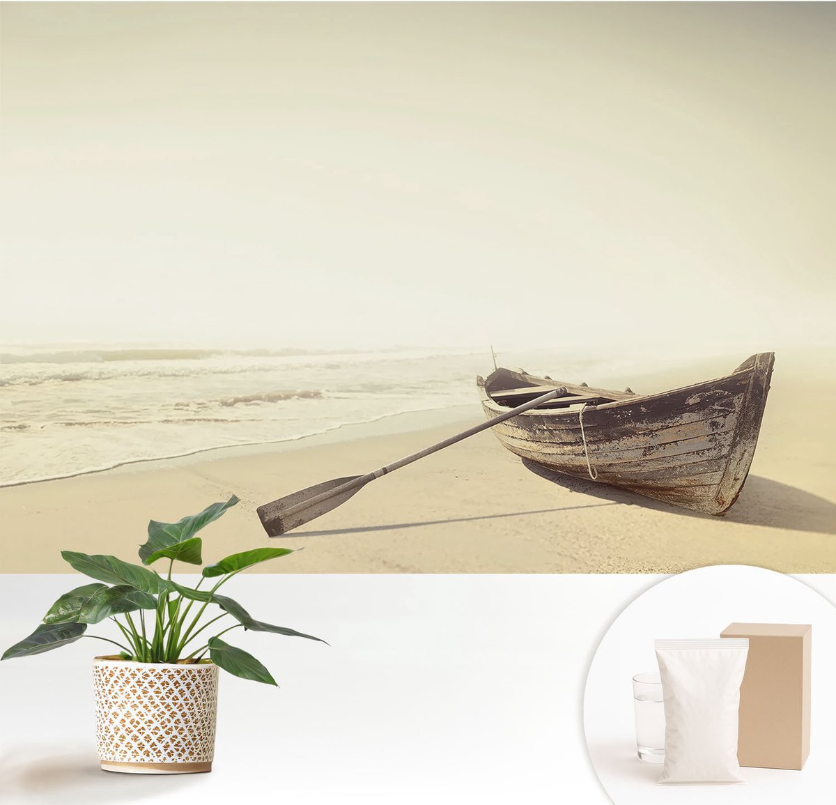 Wallfluent Fotobehang - Wit Vliesbehang - 152x104 cm - Rust Aan Zee Muurschildering - Gang behang Landschappen - Fotobehang Vlies - Slaapkamer behang