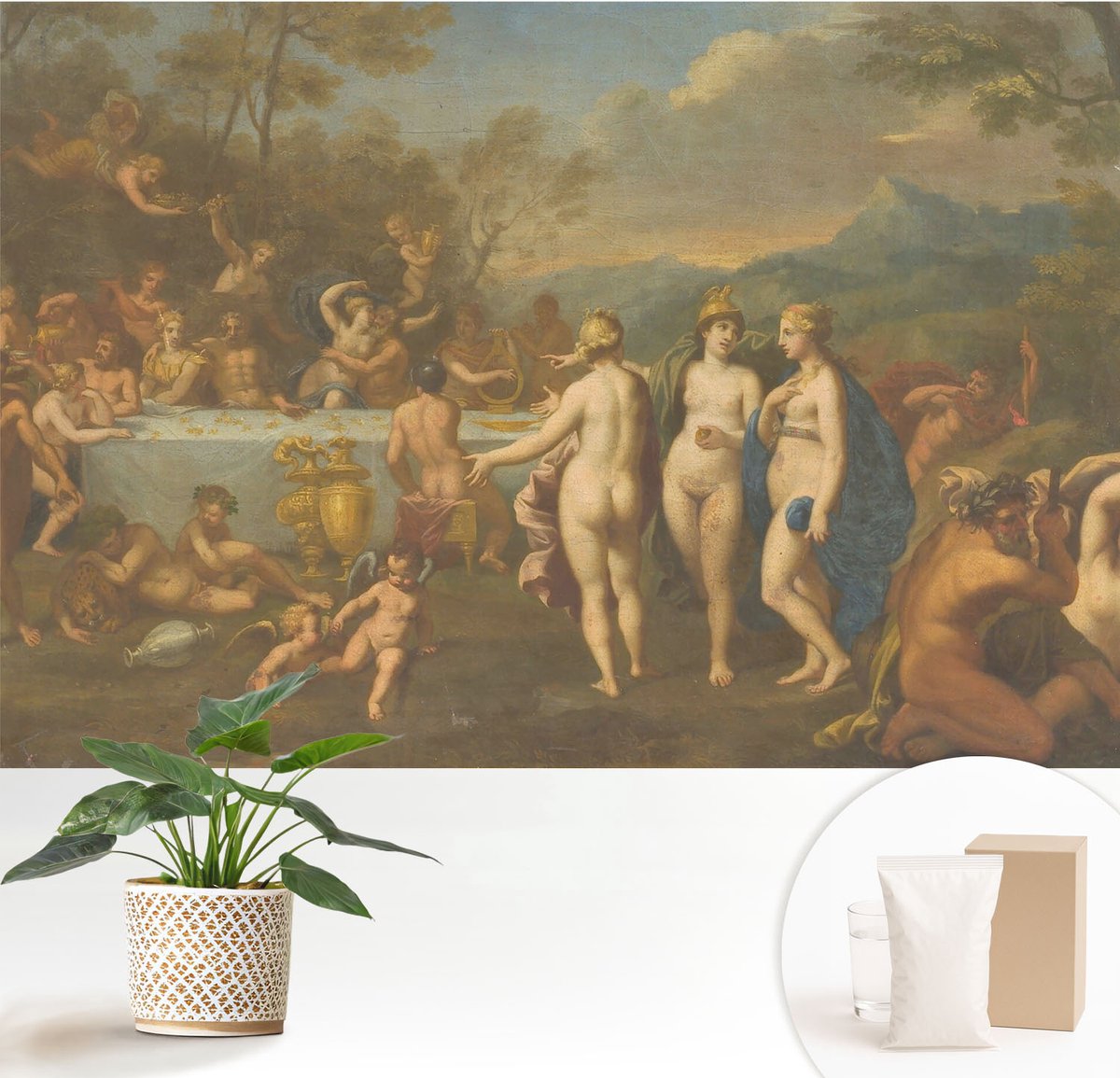 Wallfluent Fotobehang - Grijs Vliesbehang - 152x104 cm - Oud Feest Fotobehang Vlies - Woonkamer behang Deel - Muurschildering - Hal behang