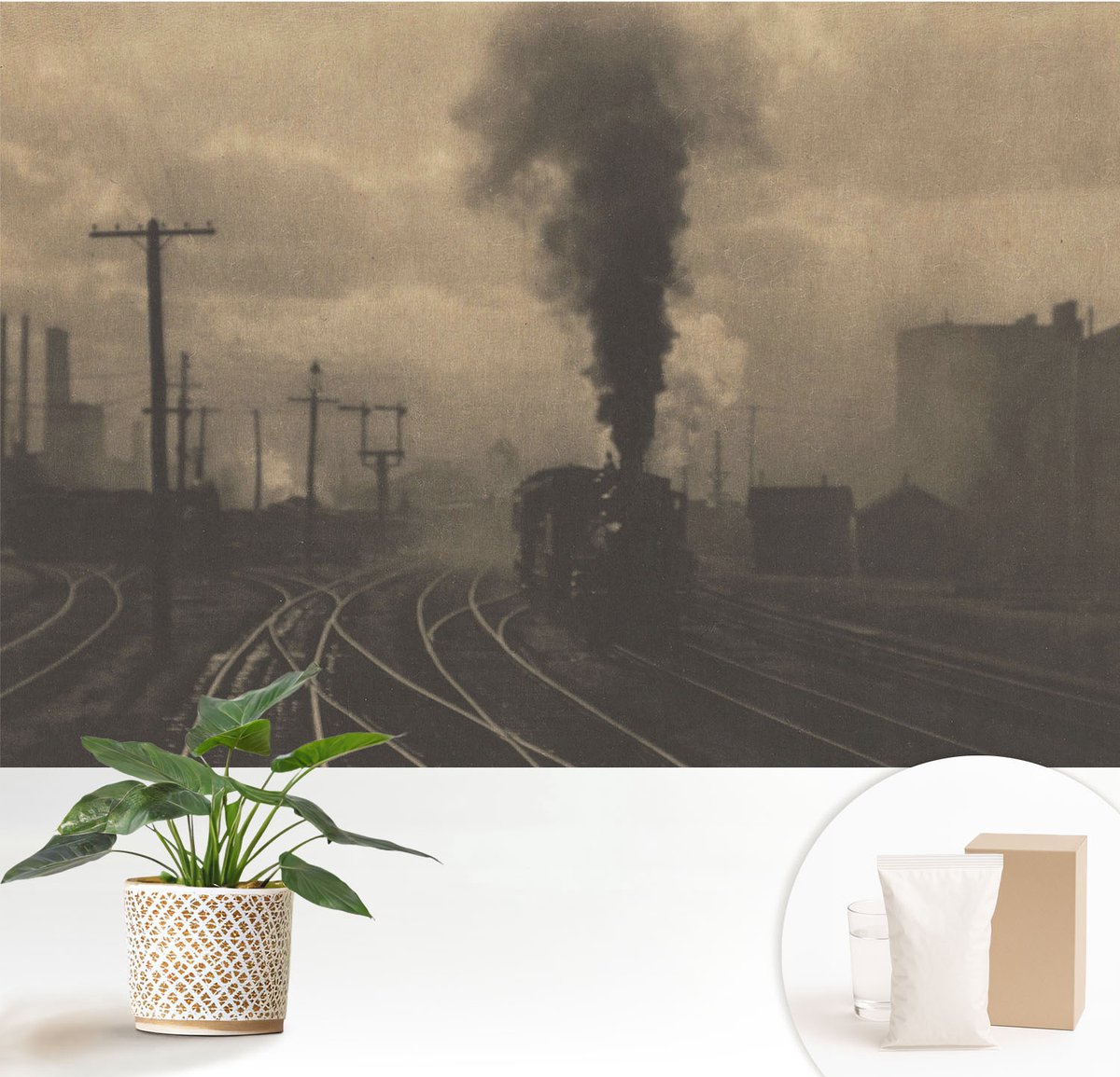 Wallfluent Fotobehang - Geel Vliesbehang - 152x104 cm - Industrielandschap Muurschildering - Slaapkamer behang Architectuur - Fotobehang Vlies - Slaapkamer behang
