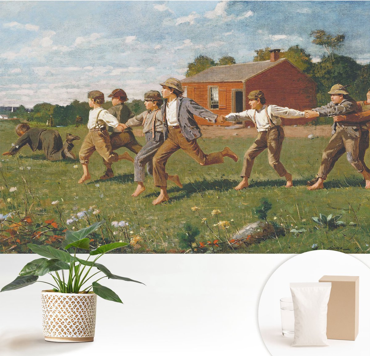 Wallfluent Fotobehang - Bruin Vliesbehang - 152x104 cm - Vrolijk Plezier Fotobehang Vlies - Woonkamer behang Mensen - Muurschildering - Hal behang