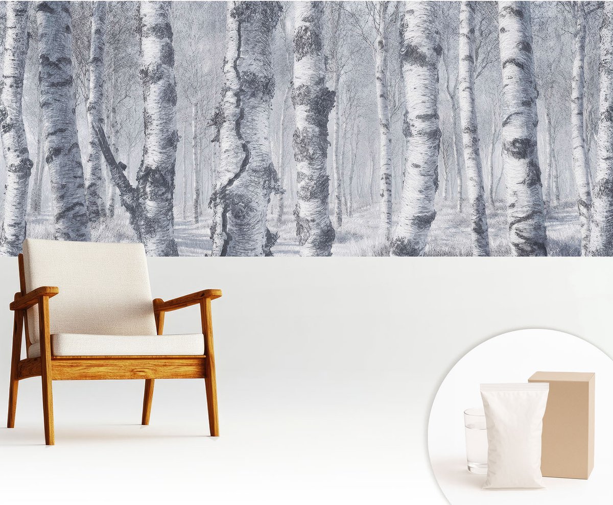 Wallfluent Fotobehang - Grijs Vliesbehang - 250x104 cm - Vorstige Natuur Muurschildering - Gang behang Landschappen - Fotobehang Vlies - Slaapkamer behang