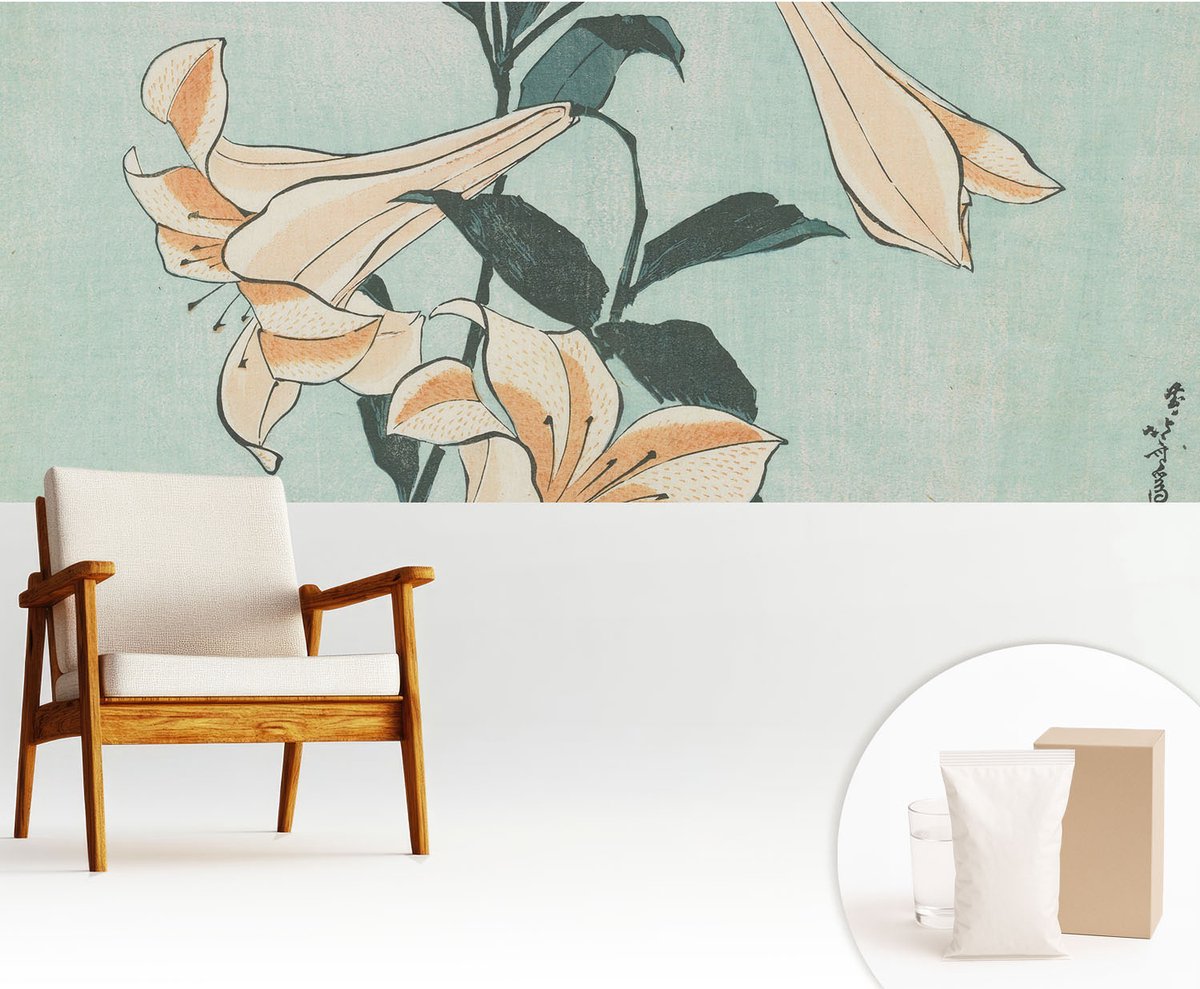 Wallfluent Fotobehang - Zwart Vliesbehang - 250x104 cm - Delicate Lelies Fotobehang Vlies - Hal behang Bloemen En Planten - Muurschildering - Woonkamer behang