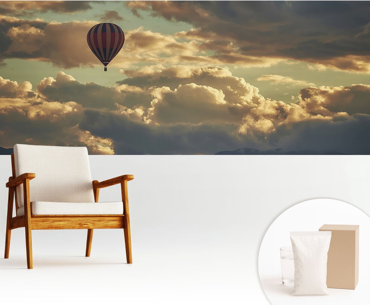 Wallfluent Fotobehang - Grijs Vliesbehang - 250x104 cm - Ballon In De Wolken Muurschildering - Gang behang Landschappen - Fotobehang Vlies - Gang behang
