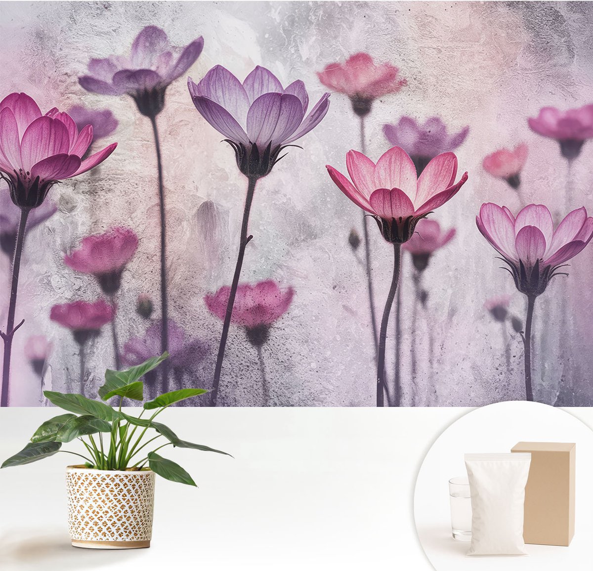 Wallfluent Fotobehang - Roze Vliesbehang - 152x104 cm - Pastelkleurige Bloemen Muurschildering - Gang behang Bloemen En Planten - Fotobehang Vlies - Slaapkamer behang