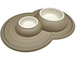 Comfy Smart Clean dubbele voer en drinkbak met uitneembare kommen en anti mors mat | 600+230 ml | latte