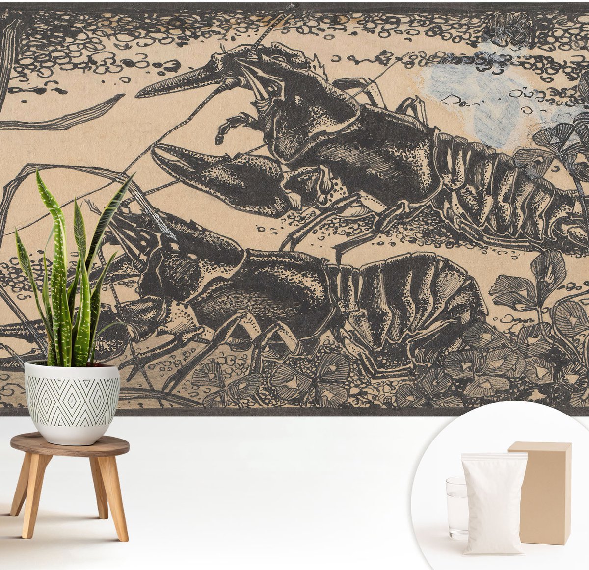 Wallfluent Fotobehang - Zwart Vliesbehang - 208x146 cm - Waterkreeft Muurschildering - Slaapkamer behang Dieren - Fotobehang Vlies - Slaapkamer behang