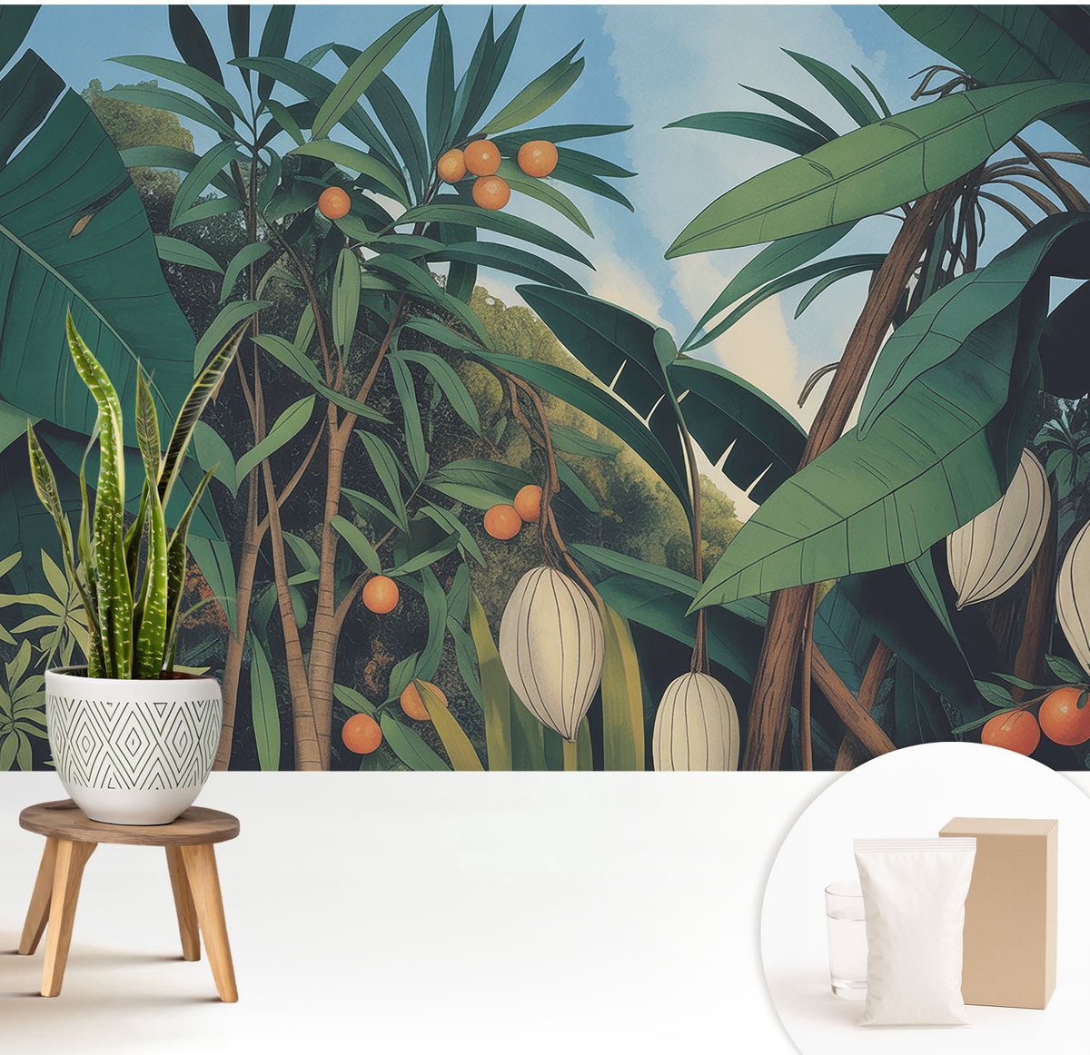 Wallfluent Fotobehang - Groente Vliesbehang - 208x146 cm - Tropische Jungle Muurschildering - Gang behang Bloemen En Planten - Fotobehang Vlies - Slaapkamer behang