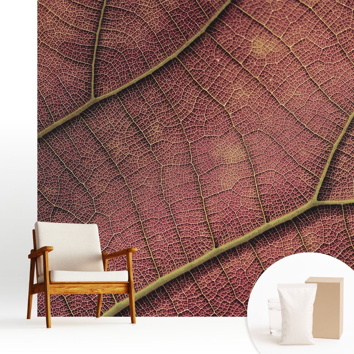 Wallfluent Fotobehang - Bruin Vliesbehang - 250x250 cm - Bladachtige Textuur Fotobehang Vlies - Hal behang Texturen - Muurschildering - Hal behang