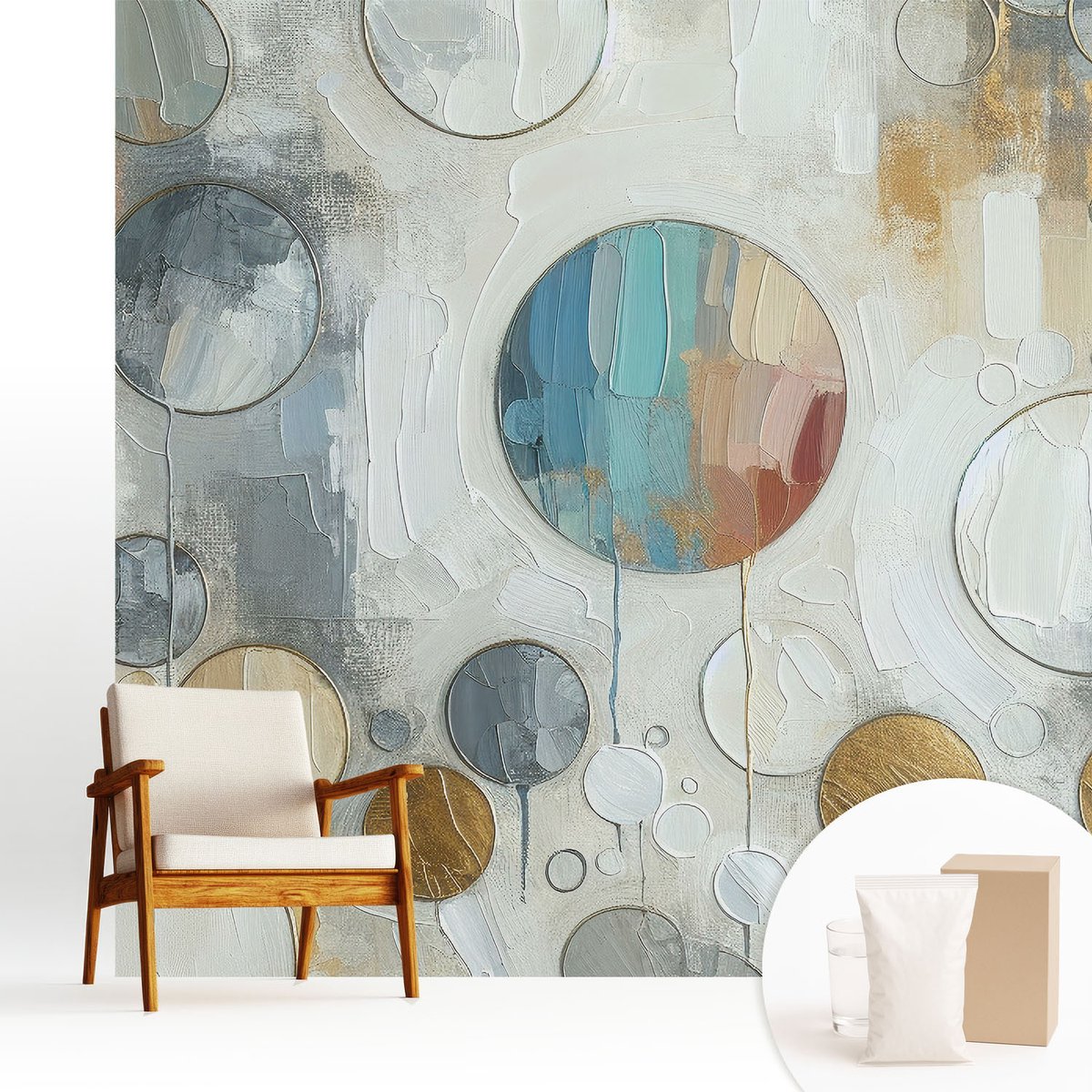 Wallfluent Fotobehang - Grijs Vliesbehang - 250x250 cm - Geometrische Cirkels Muurschildering - Slaapkamer behang Abstractie - Fotobehang Vlies - Slaapkamer behang