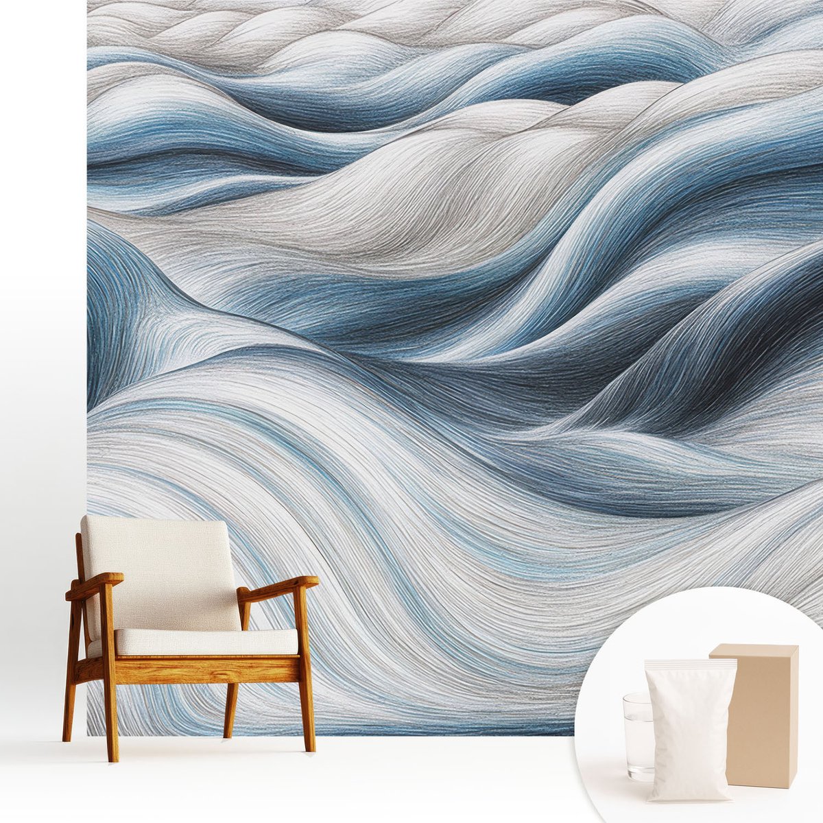 Wallfluent Fotobehang - Wit Vliesbehang - 250x250 cm - Zachte Golven Muurschildering - Gang behang Abstractie - Fotobehang Vlies - Gang behang