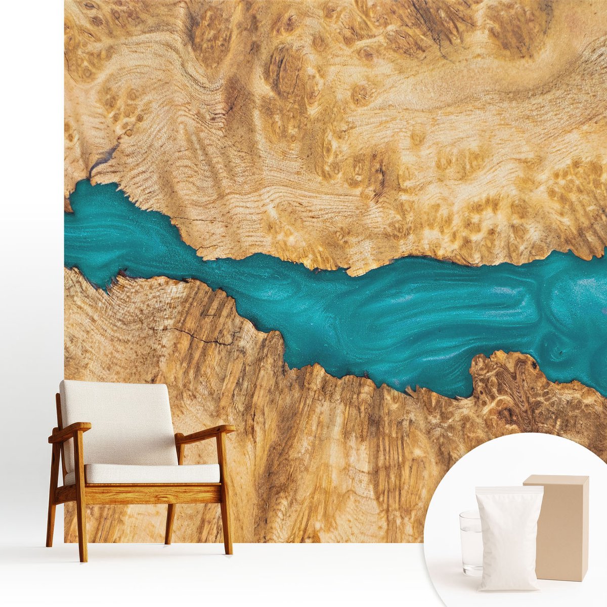 Wallfluent Fotobehang - Bruin Vliesbehang - 250x250 cm - Hout En Hars Fotobehang Vlies - Woonkamer behang Texturen - Muurschildering - Woonkamer behang