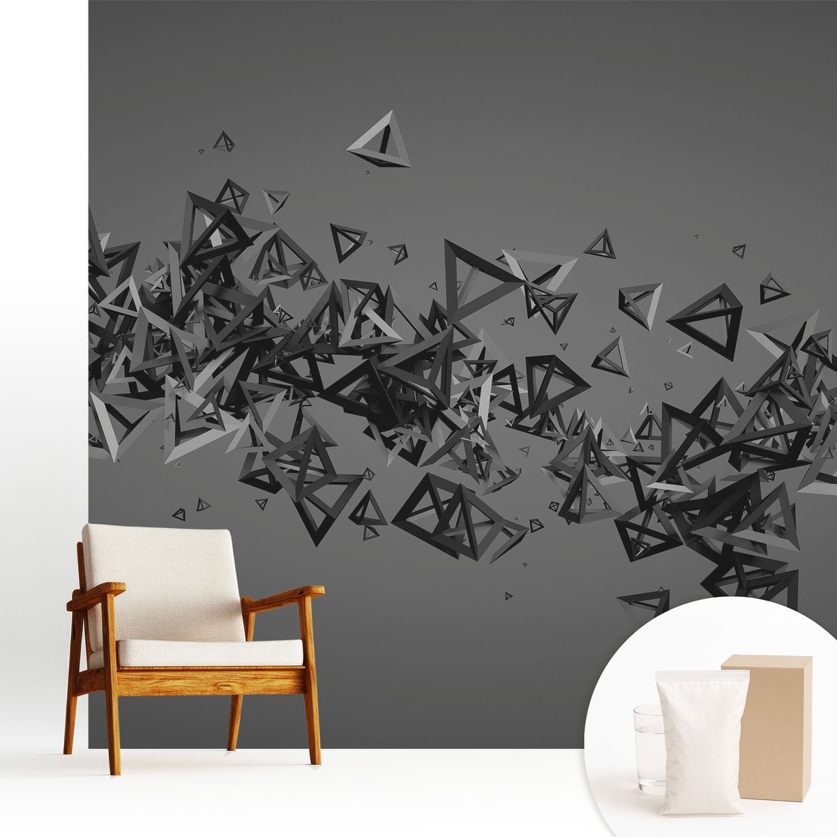 Wallfluent Fotobehang - Grijs Vliesbehang - 250x250 cm - Geometrische Abstracties Muurschildering - Gang behang Abstractie - Fotobehang Vlies - Slaapkamer behang