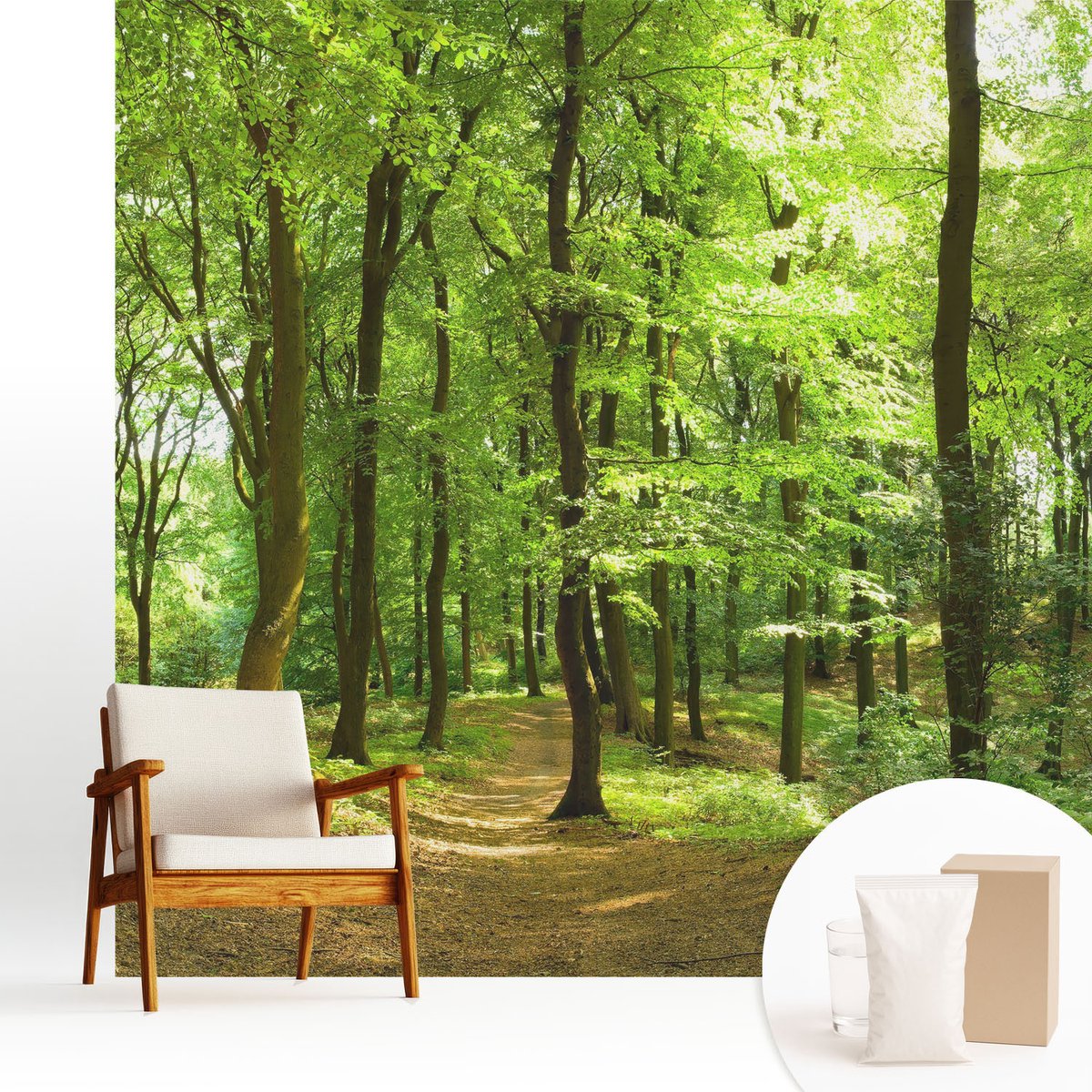 Wallfluent Fotobehang - Groente Vliesbehang - 250x250 cm - Natuurlijk Pad Fotobehang Vlies - Hal behang Landschappen - Muurschildering - Woonkamer behang