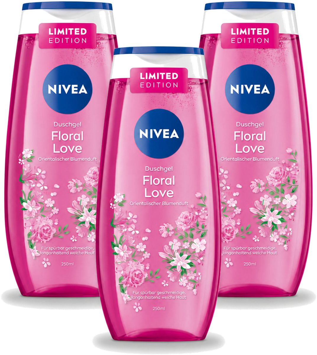 3 x Nivea – Douchegel – Floral Love – 250 ml - Voordeelverpakking - 3 stuks