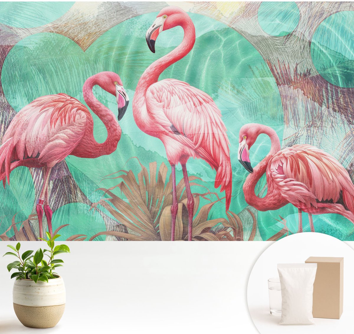 Wallfluent Fotobehang - Roze Vliesbehang - 104x70 cm - Exotische Vogels Fotobehang Vlies - Hal behang Dieren - Muurschildering - Woonkamer behang