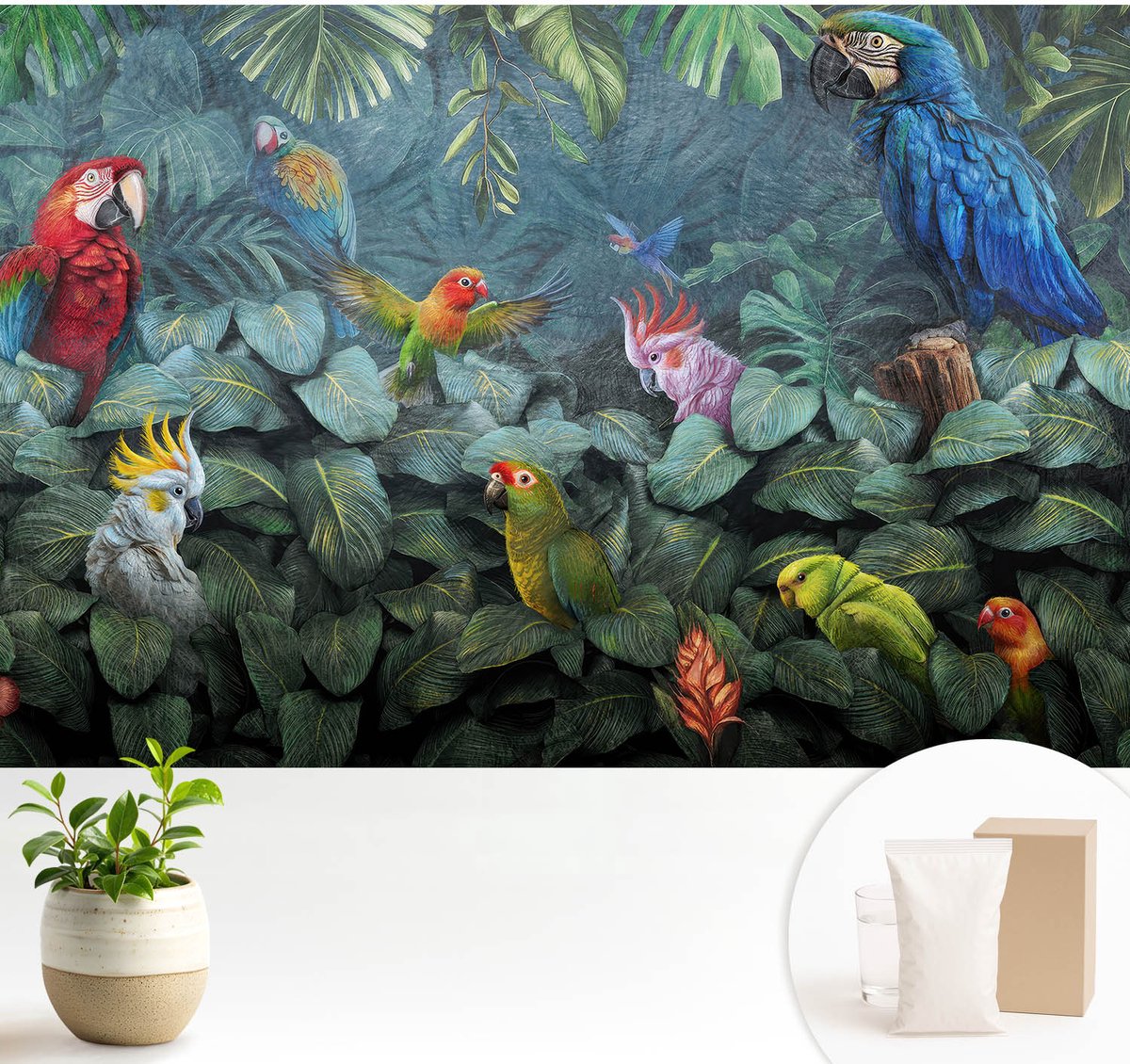 Wallfluent Fotobehang - Groente Vliesbehang - 104x70 cm - Exotische Jungle Fotobehang Vlies - Woonkamer behang Dieren - Muurschildering - Woonkamer behang