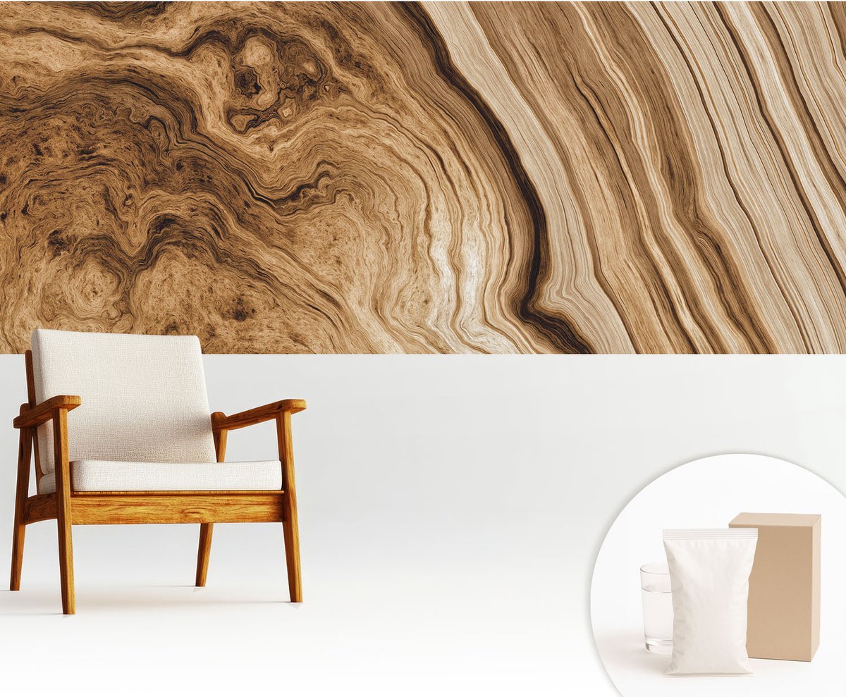 Wallfluent Fotobehang - Bruin Vliesbehang - 250x104 cm - Houten Ringen Muurschildering - Gang behang Texturen - Fotobehang Vlies - Slaapkamer behang
