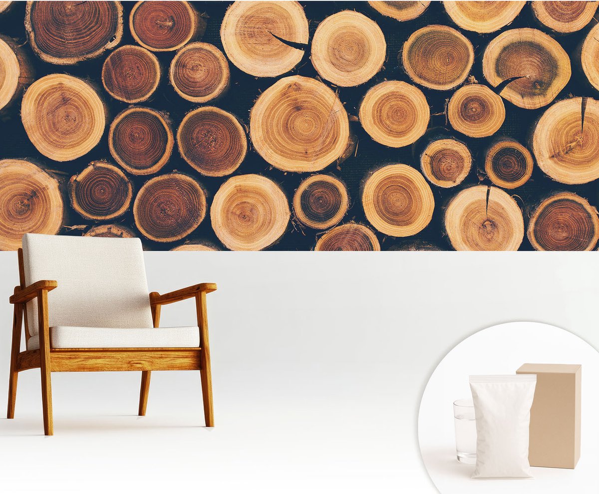 Wallfluent Fotobehang - Bruin Vliesbehang - 250x104 cm - Houten Cirkels Muurschildering - Gang behang Texturen - Fotobehang Vlies - Slaapkamer behang