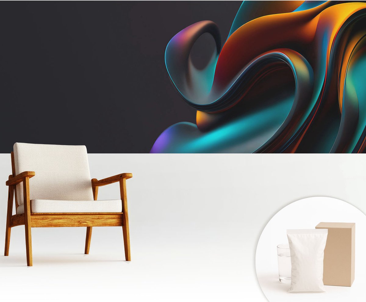 Wallfluent Fotobehang - Oranje Vliesbehang - 250x104 cm - Kleurrijke Werveling Fotobehang Vlies - Hal behang Abstractie - Muurschildering - Hal behang