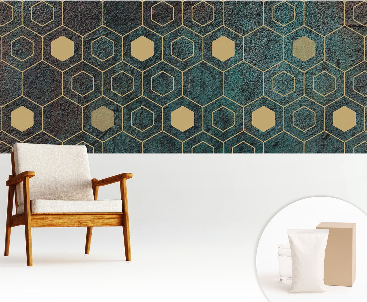 Wallfluent Fotobehang - Groente Vliesbehang - 250x104 cm - Geometrische Zeshoeken Fotobehang Vlies - Woonkamer behang Achtergronden En Patronen - Muurschildering - Woonkamer behang