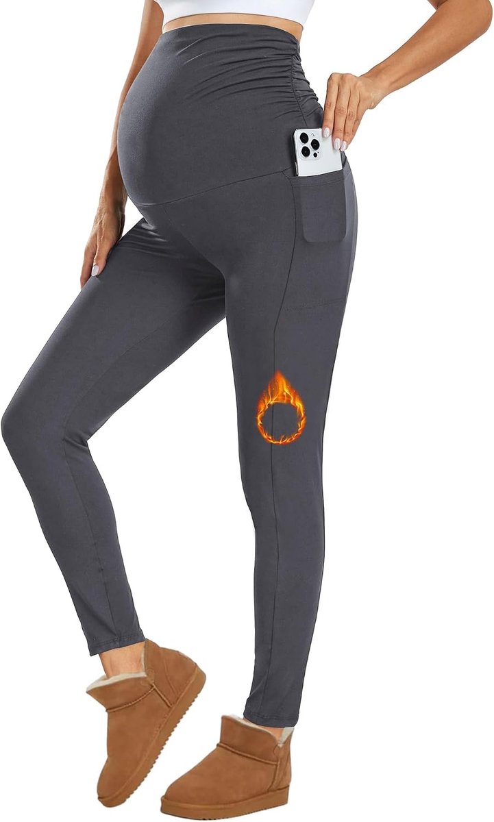 Leggings over de buik met zakken hoge taille zwarte zachte buikondersteuning elastische zwangerschapsbroek yoga-workout pyjamabroek
