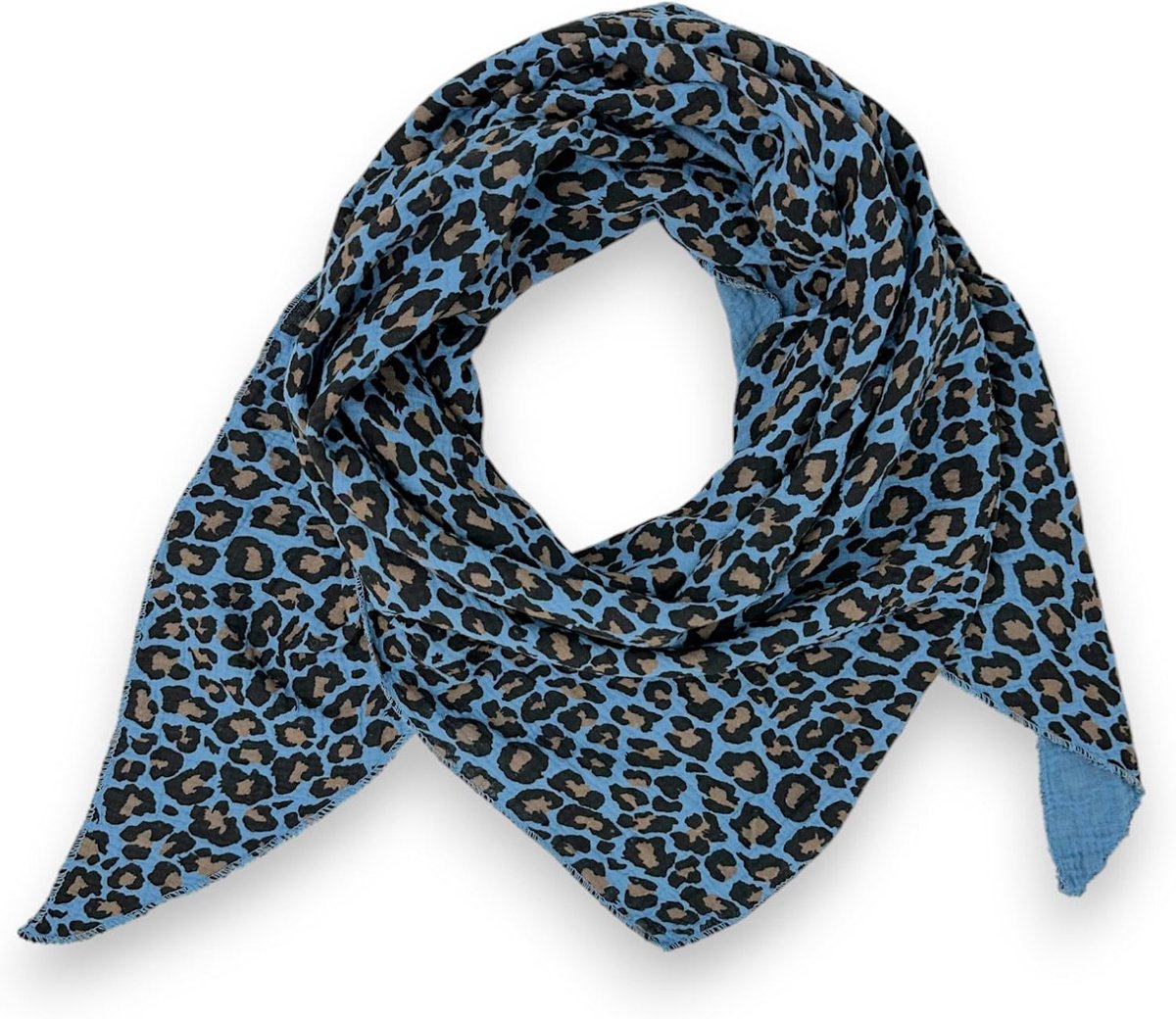 Driehoekige sjaal voor dames, luipaardprint, zachte mousseline halsdoek/sjaal van 100% katoen, Made in Italy