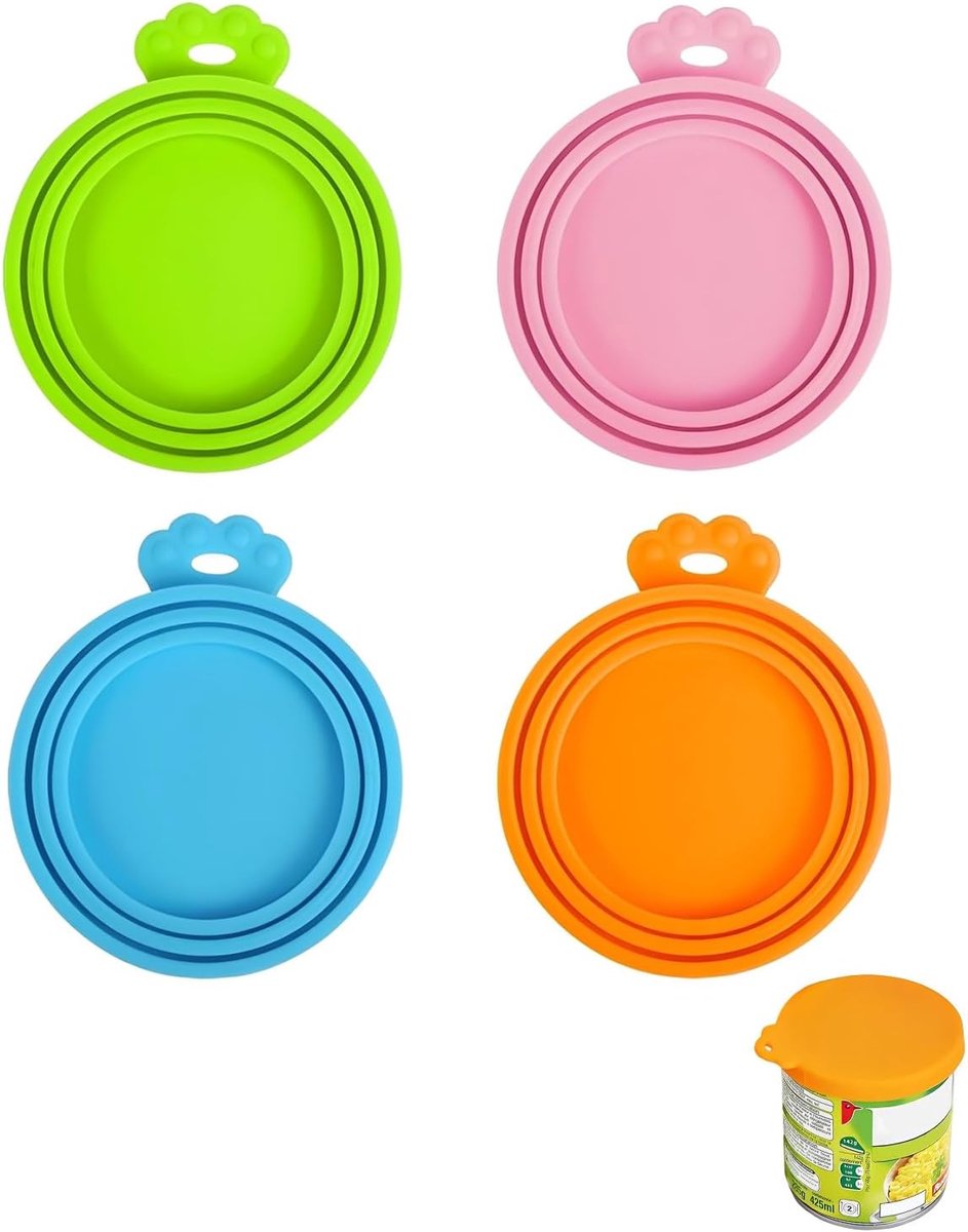 4 stuks universele siliconen deksels, 3 maten, 65 mm, 75 mm, 85 mm, luchtdicht voor kattenvoer, hondenvoer, vers voedsel, keuken