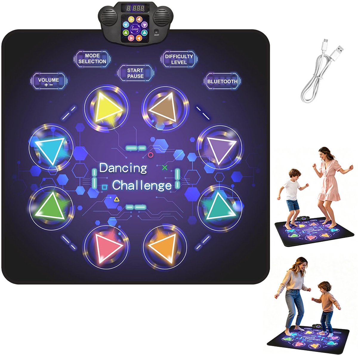 Muzikale Dansmat – LED-dansmat – Bluetooth-dansmat met verlichting – Geschikt voor kinderen van 3–12 jaar – Voorzien van 8 LED-lampjes – 95 x 90 cm – Unisex