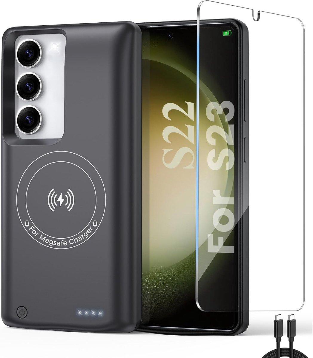 10.000 mAh accuhoes voor Samsung Galaxy S23/S22, accuhoes – intelligente draadloze oplaadhoes, draagbare stroomhoesjes, magnetische externe acculader
