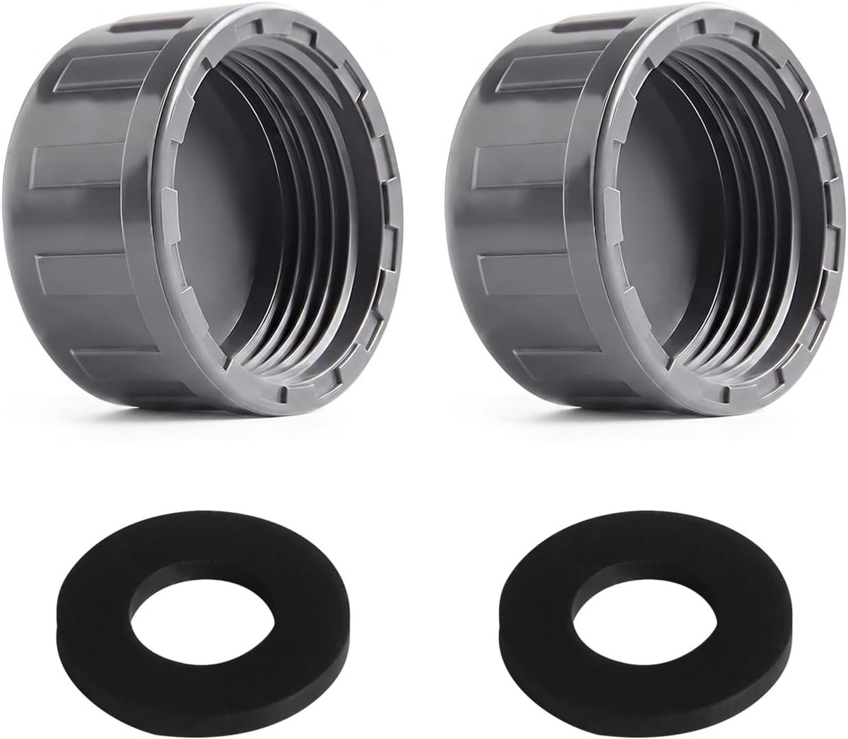 2 stuks PVC schroefdop pijpeinddop met pakking, G 1/2" 20 mm, grijs