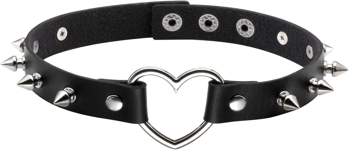 Choker halsketting met kraag - PU leer - punk stijl met hart en klinknagels - accentueert je look - ShopVlot