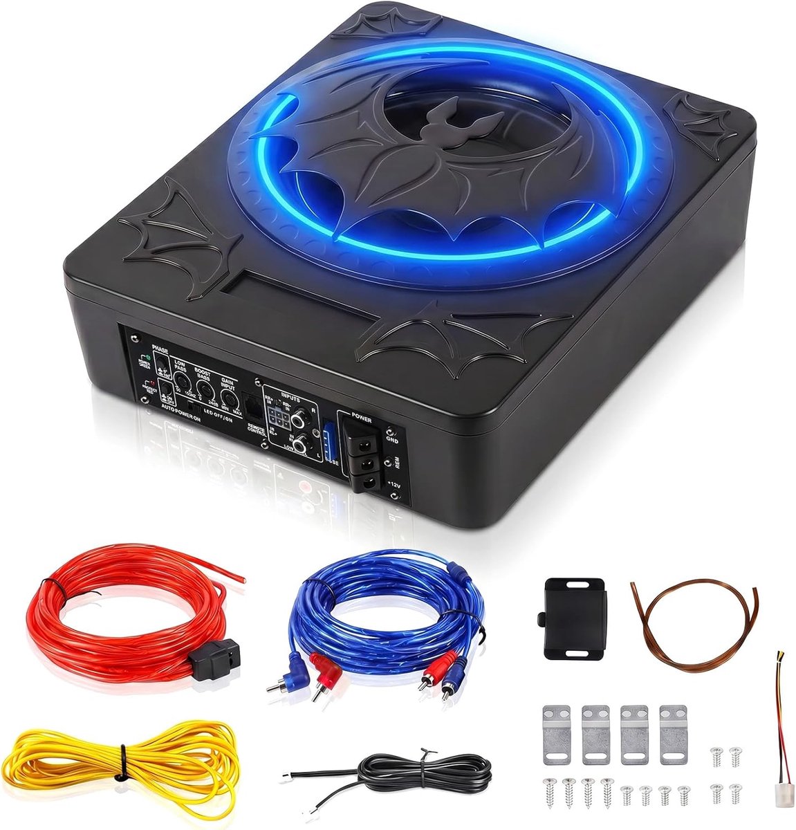 SnelShoppen - 10 Inch Slanke Auto Subwoofer 1200W Actieve Luidspreker met Individuele Basverhoging voor Diepe Bas, Perfect voor Limousines, SUV's en P