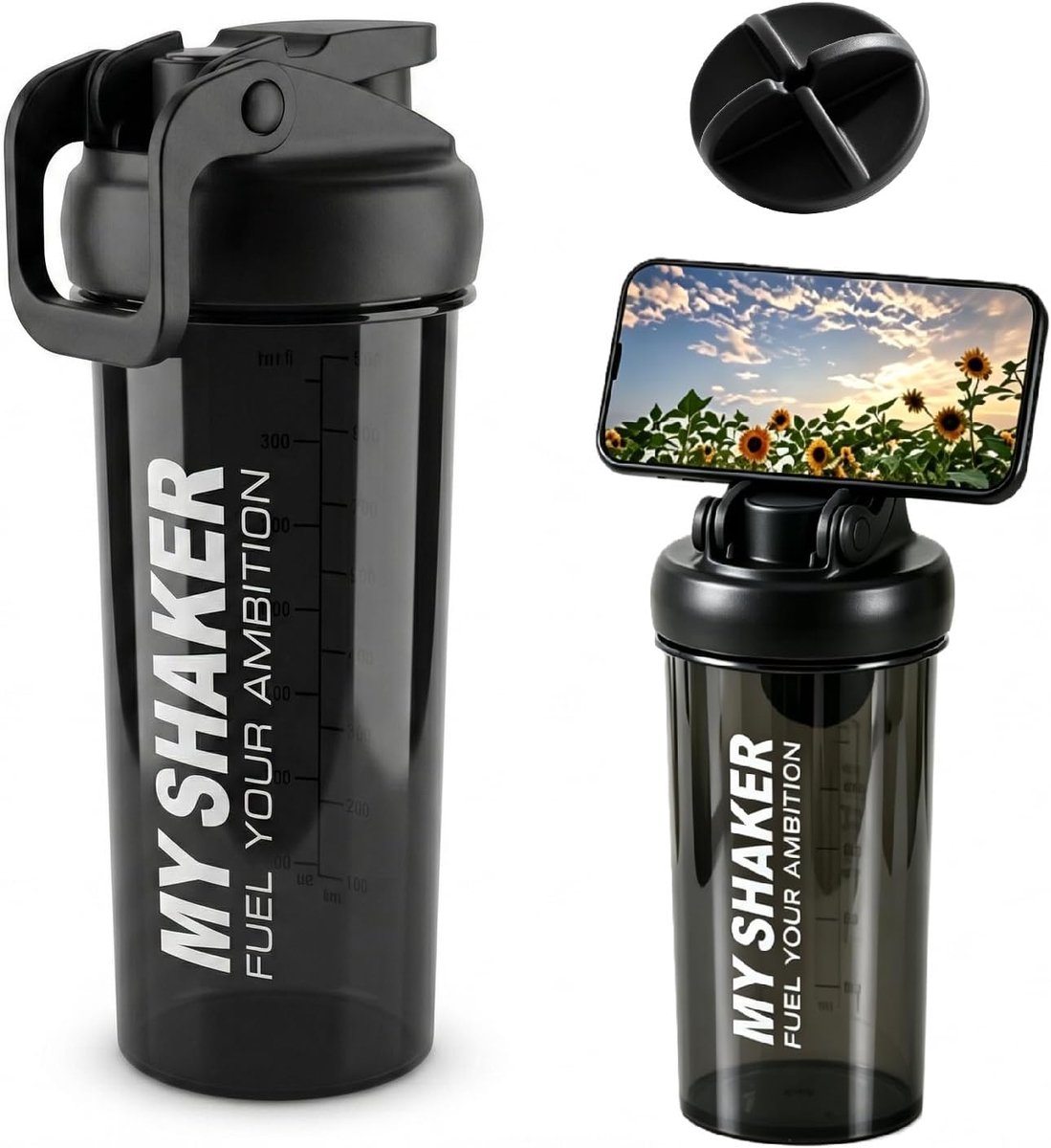 Eiwitshaker 900 ml - met poedervak en mixbal - lekvrij en BPA-vrij - ideaal voor onderweg - ShopVlot