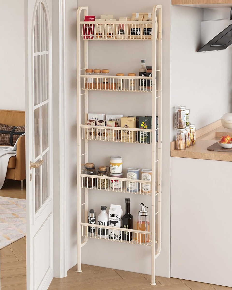 SnelShoppen - 5-Vaks Staande Badkamershelf - Slimme Opbergplank Tussen Wastafel en Wand - Multifunctionele Kruidenkast voor Keuken en Badkamer - Crème