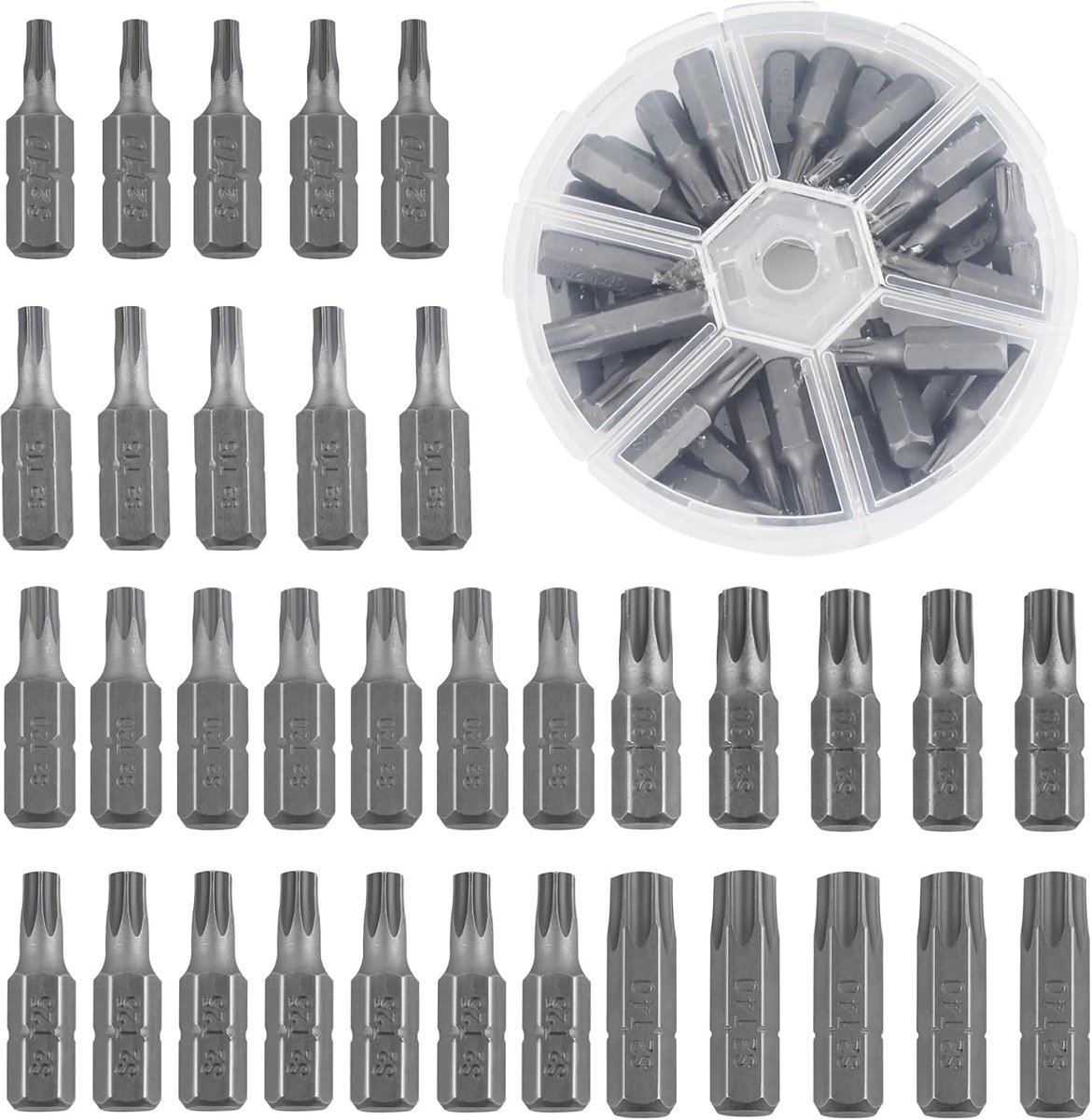 SnelShoppen - 34-delige Torx Bitset 25 mm, 1/4 inch Zeshoekige Aandrijfgereedschap voor Accuschroevendraaier, S2 Staal met Vernikkeld Oppervlak, Handi