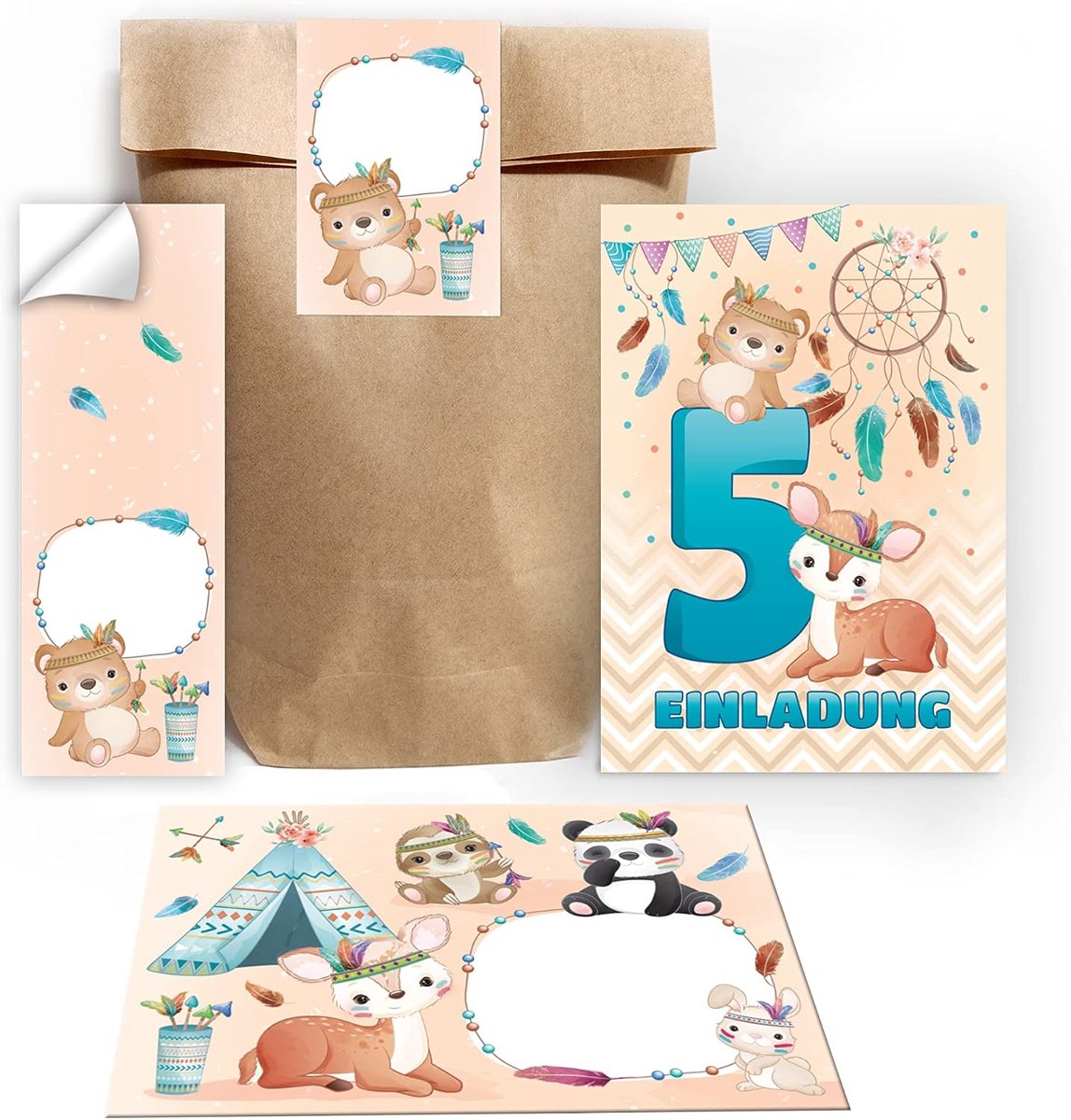 Uitnodigingen 5e verjaardag - Dieren thema - 12 kaarten met enveloppen - Perfect voor feestjes - ShopVlot