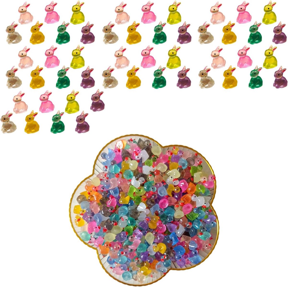SnelShoppen - 150pcs Mini Luminous Figuren, Mini Dierfiguren van Hars, Luminous Eend & Konijn, Kleurvolle Dierfiguren voor Miniatuurtuin, Aquarium & D
