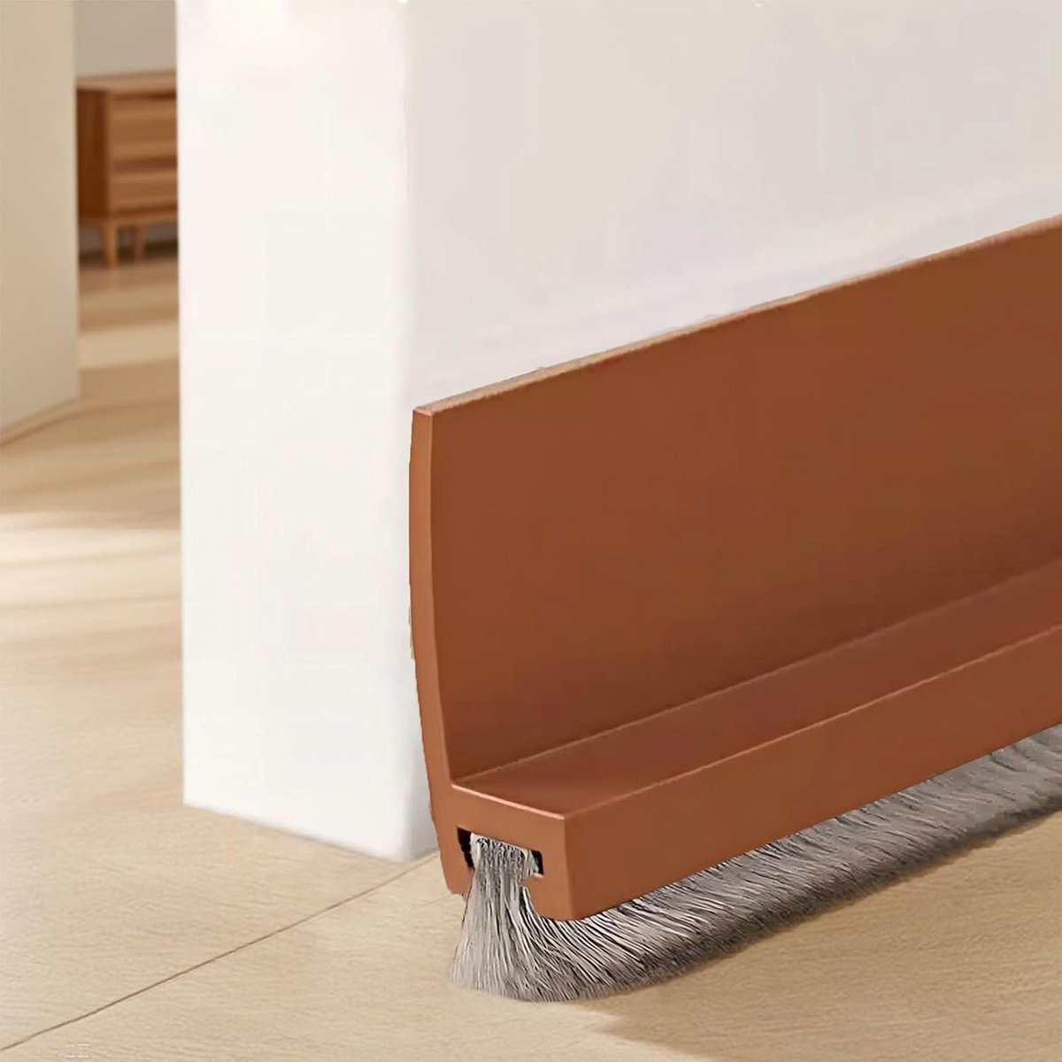SnelShoppen - Draught Excluder 100 cm - Deurafdichting met Borstel - Voorkom Tocht, Geluid en Vocht - Bruin Silicone - Ideaal voor Huizen, Kantoor en