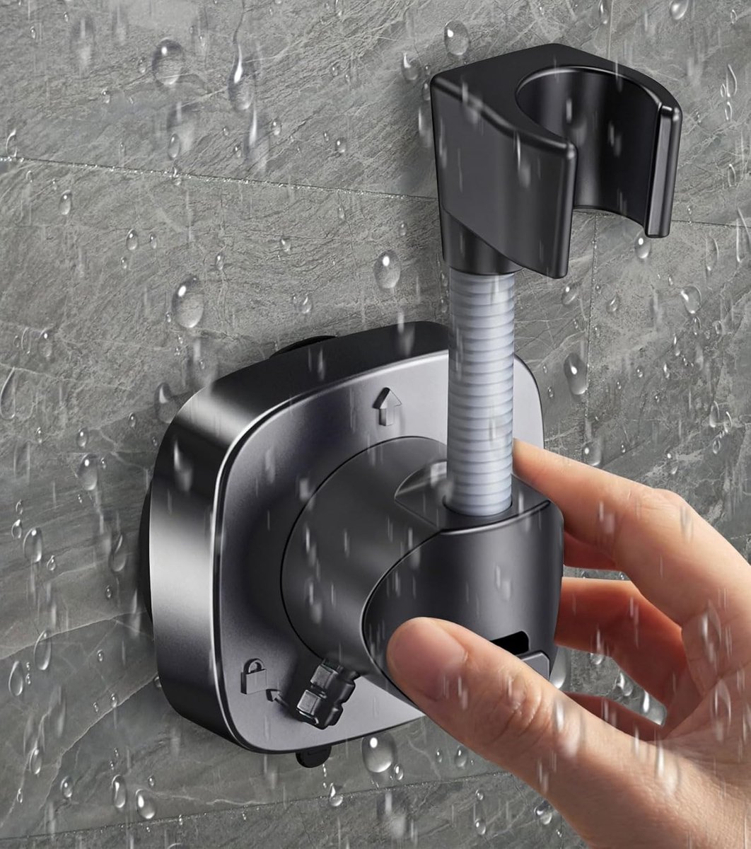 SnelShoppen - Handdouche Houder zonder Boren, Suction Cup, 360° Rotatable, Verstelbaar, Zwart, Sterke Grip, Roestvrij, Geschikt voor Kinderen en Senio