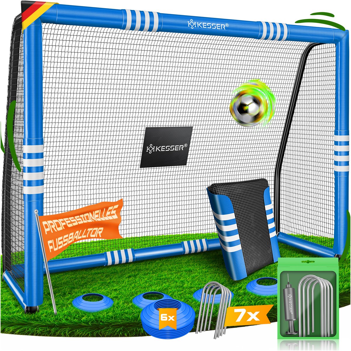 KESSER® Voetbaldoel - Stalen frame met bekleding - UV-bestendig net - 300 cm zonder doelwand - Blauw