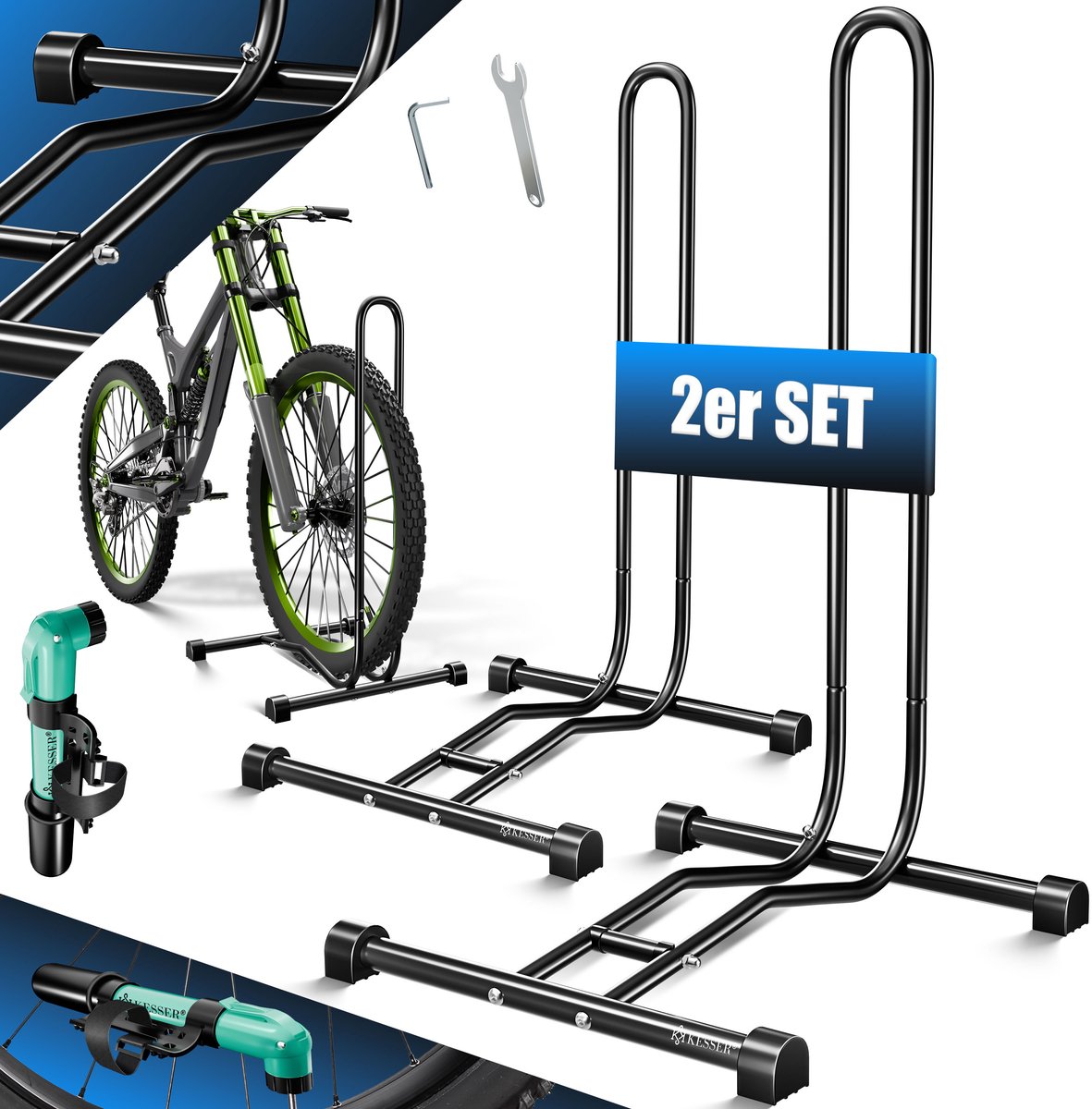 KESSER® Fietsenstandaard - Vrijstaand staal - Bandbreedte tot 65 mm - Zwart - Set van 2