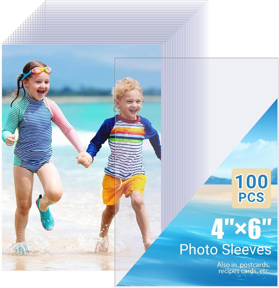 Pack van 100 A6 fotohoezen - doorzichtige fotokaarthoezen 10x15 cm, zuurvrije plastic velbeschermers voor foto's, ansichtkaarten en recepten, water- en stofdicht, archiefveilig