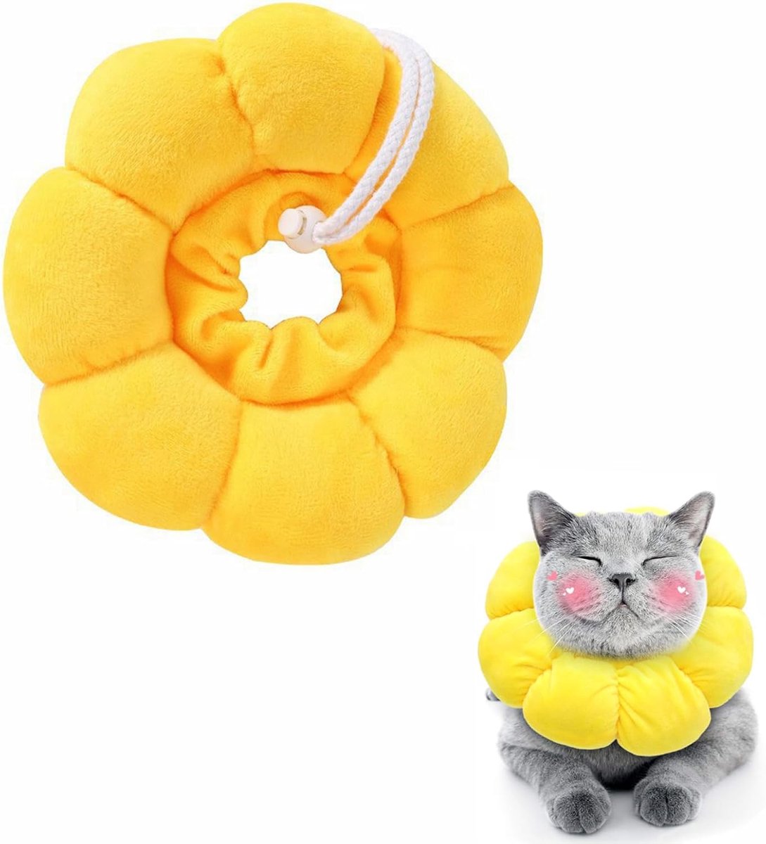 Kegelkraag, schattige zonnebloem nek kegel verstelbare huisdier herstel kraag voor katten kat donut kraag anti-bijt likken kegel kraag zacht voor katten hond konijn huisdier medisch M