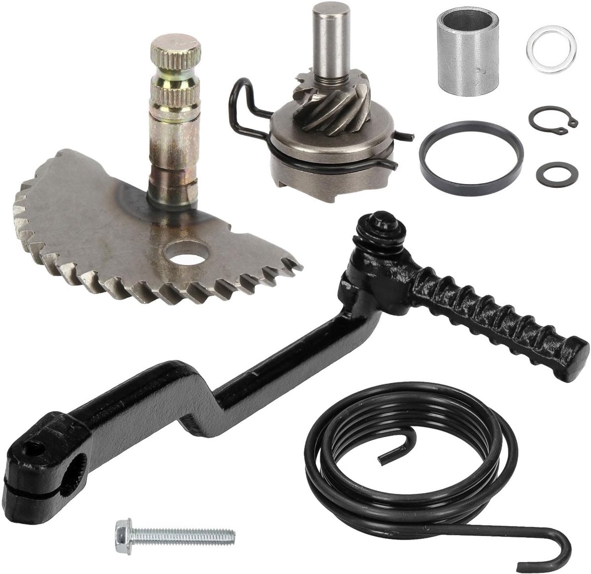 Kickstarterset van metaal, 8-delig voor scooter met as, tandwiel, veer en hendel, compatibel met GY6 50cc 80cc 139QMB motoren voor scooter, bromfiets en quad