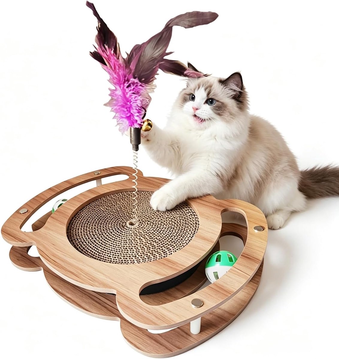 Kattenspeelgoed, interactieve kitten krabplank kattenspeelgoed, Magic Organ Cat Scratching Board met belbal voor binnen, intelligentie krabkarton kattenspeelgoed