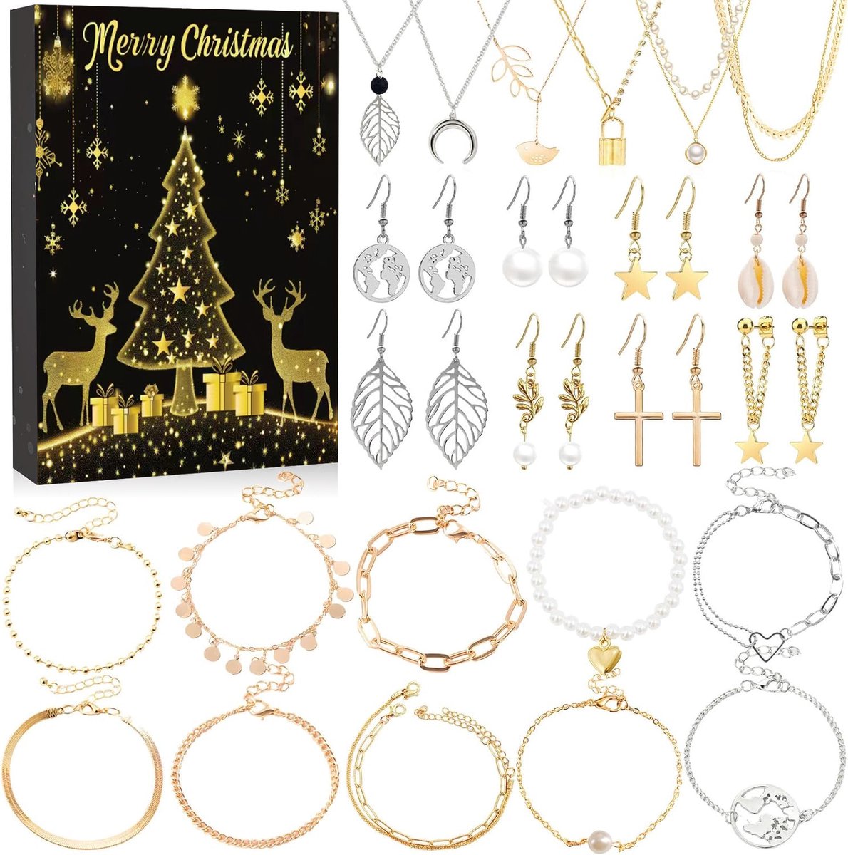 Adventskalender 2026 - 24 Dagen Kerstaftelling Adventskalender - Sieraden Set Adventskalender - Kerstcadeau voor Vrouwen Meisjes - A