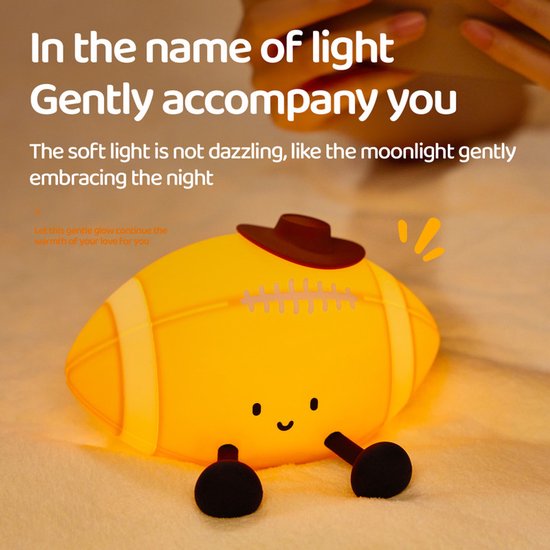 Rugby Nachtlampje voor Kinderen - Siliconen LED Bedlampje met Telefoonstandaard, Oplaadbaar, Touch, 3 Dimbare Niveaus, 30 min Timer - Kinderkamer Cadeau — afbeelding 4